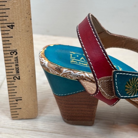 L'Artiste Acela Leather Open Toe Sandal 38 Cut Out Heels Boho Artsy Festival 90s - Picture 9 of 11